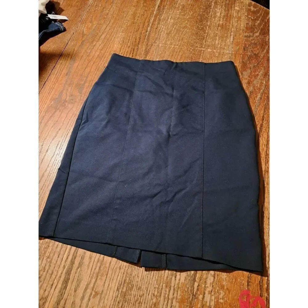 Van Heusen Stretch Blue Rear Zip Pencil Skirt Size 4 Straight Rear Slit